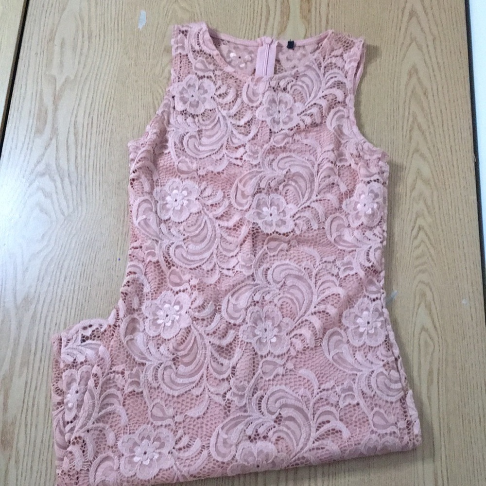 Womens Divided Elegant Lace Sleeveless Lined Dress Faded Pink Size Small